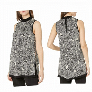 ANNE Klein Womens Floral Jacquard High Low Sweater